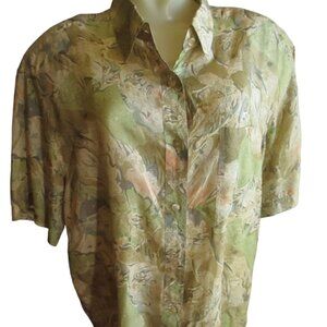 Vintage Women's Blouse Silk Large 1990's Padded Metro Express Abstract Print MOM